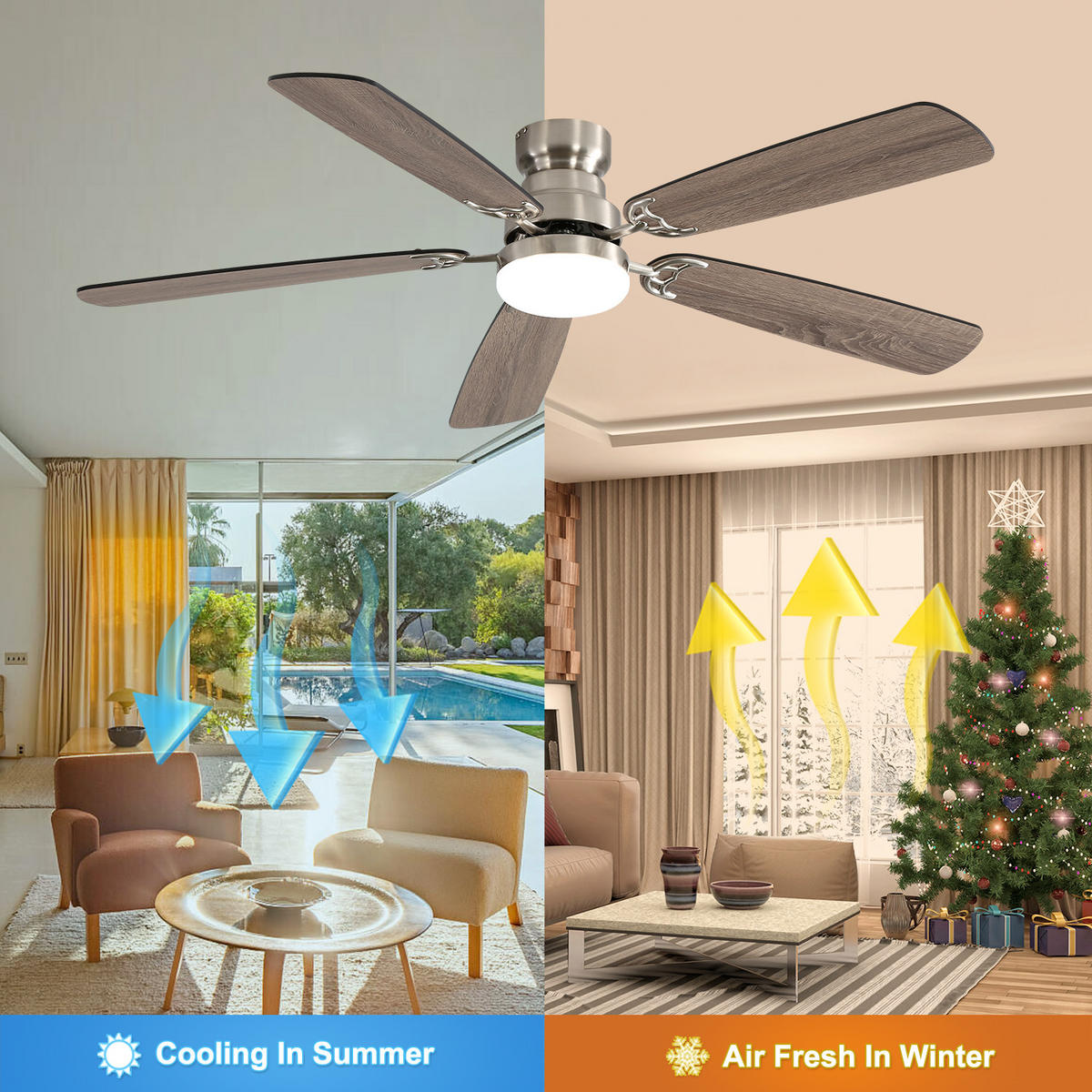 DECKENVENTILATOR DE-16265 132 cm mit LED & Memory-Funktion Schwarz - Schwarz, Holzwerkstoff (132.08/132.08/19.3cm) - ComfortXL