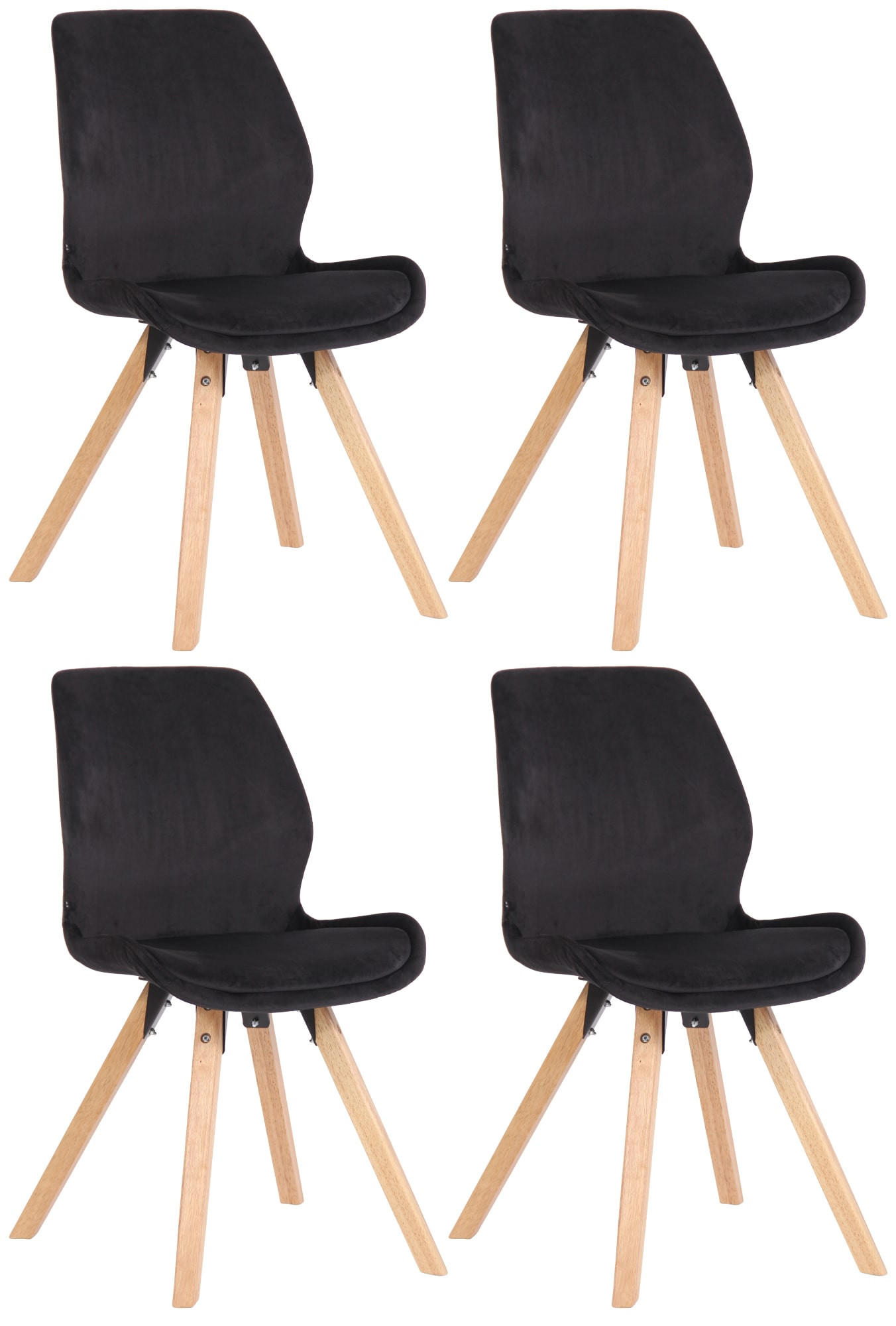 STUHL 4er Set Samt schwarz - Eukalyptusholzfarben/Schwarz, Holz/Textil (49/87.5/58cm) - CLP