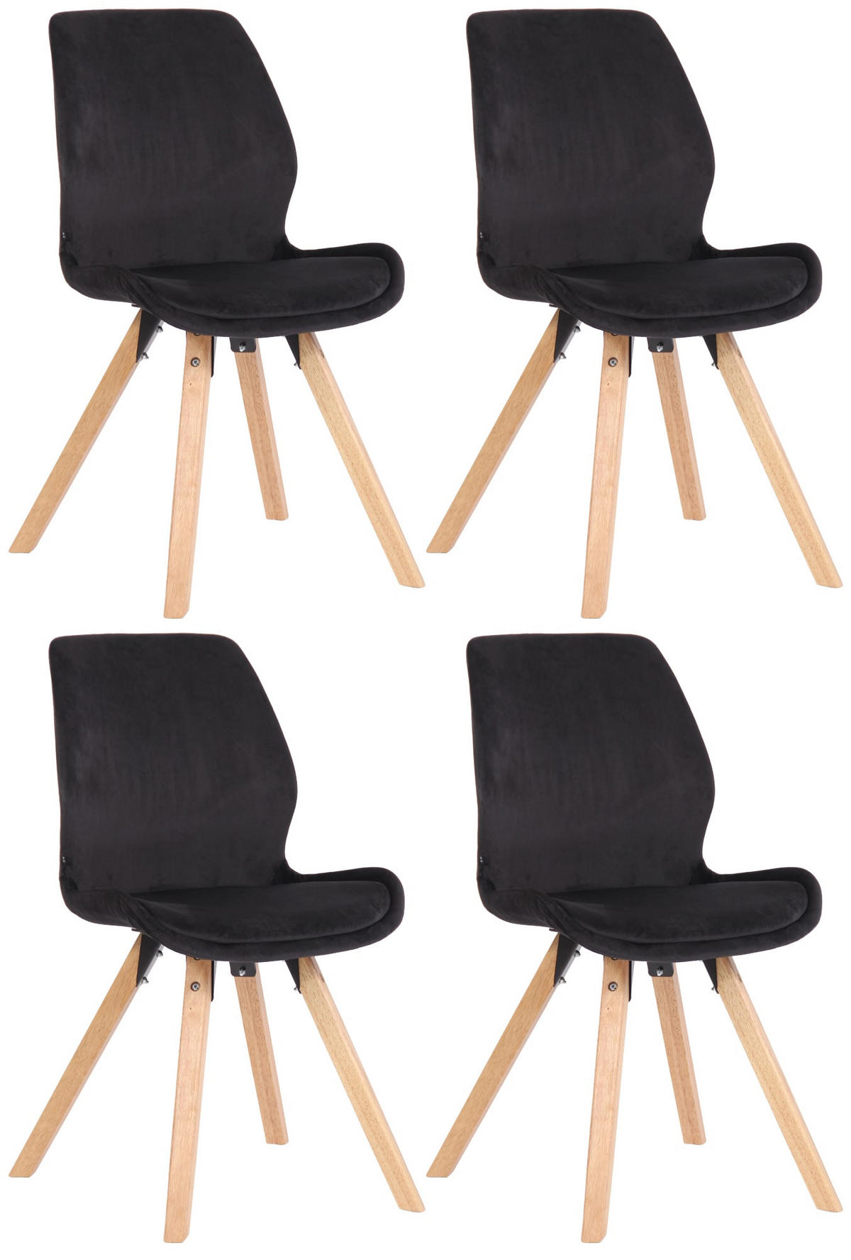 STUHL 4er Set Samt schwarz - Eukalyptusholzfarben/Schwarz, Holz/Textil (49/87.5/58cm) - CLP