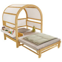 HAUSBETT 140/200 cm in Weiß/Natur – mit Dachaufbau und Ausziehbett - Weiß, Holzwerkstoff (140/200cm) - BEAOK