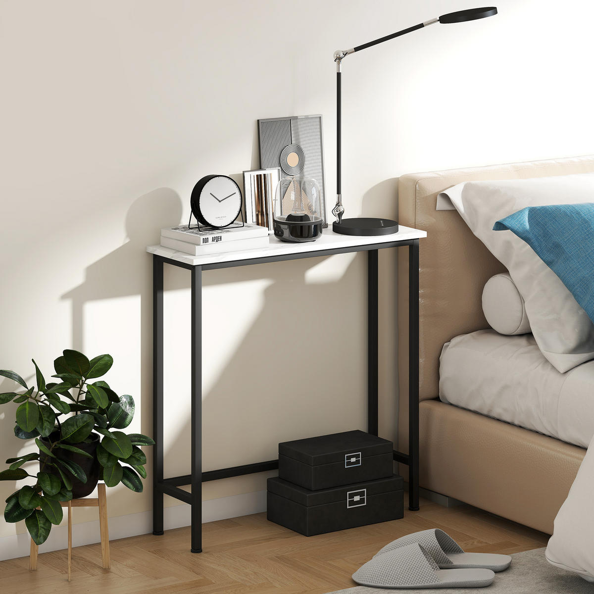 KONSOLENTISCH Flurtisch mit verstellbar Fußpads, Kippschutz 75 x 24 x 76 cm für Kleinen Raum Schwarz - Schwarz, Holzwerkstoff (75/76/24cm)