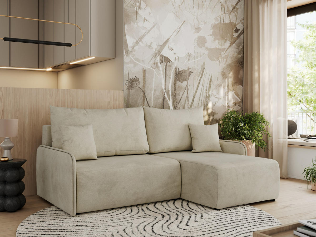 ECKSCHLAFSOFA ARPA L Beige Velvet - rechts - Beige/Schwarz, Kunststoff/Textil (150/198cm) - MKS