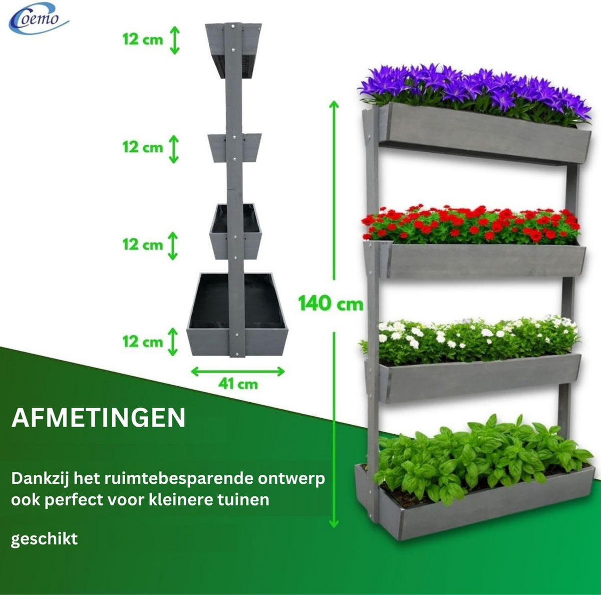 VERTIKALBEET VERA 4 Etagen Farbe Grau 85/45/140 cm - Grau, Holz (45/140/85cm) - Coemo