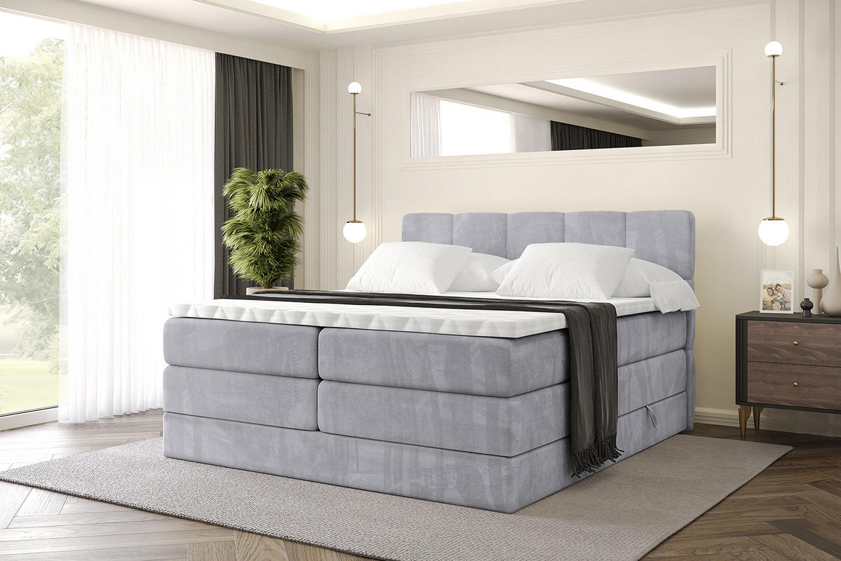 BOXSPRINGBETT mit Matratze H3|H4 und Lattenrost - LIRO KING-120x200 - Grau Monolith - Hellgrau, Holzwerkstoff (120/200cm) - ALTDECOR