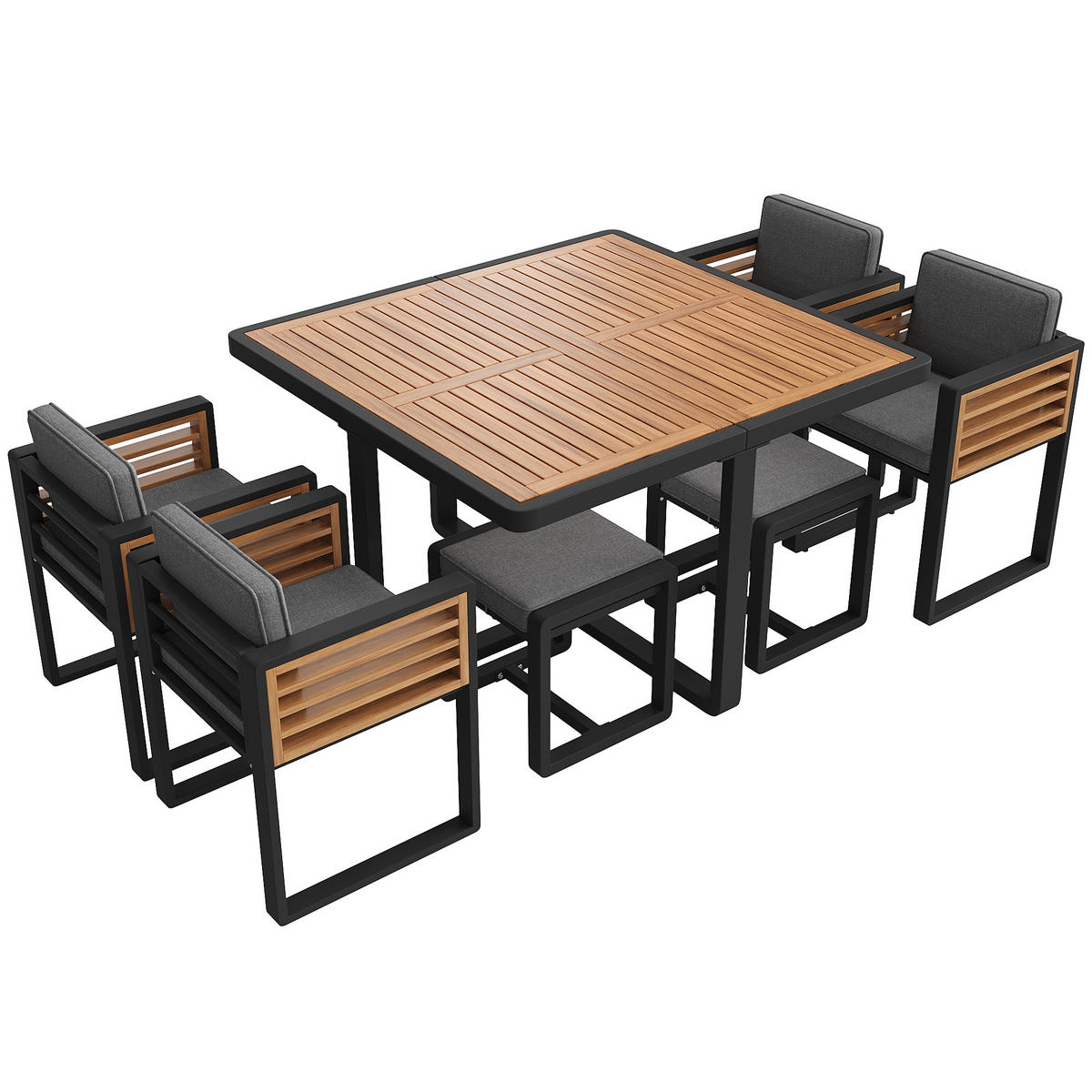 GARTENMÖBEL-SET Modernes 7-tlg. Natur/Beige - Grau, Holz - ComfortXL