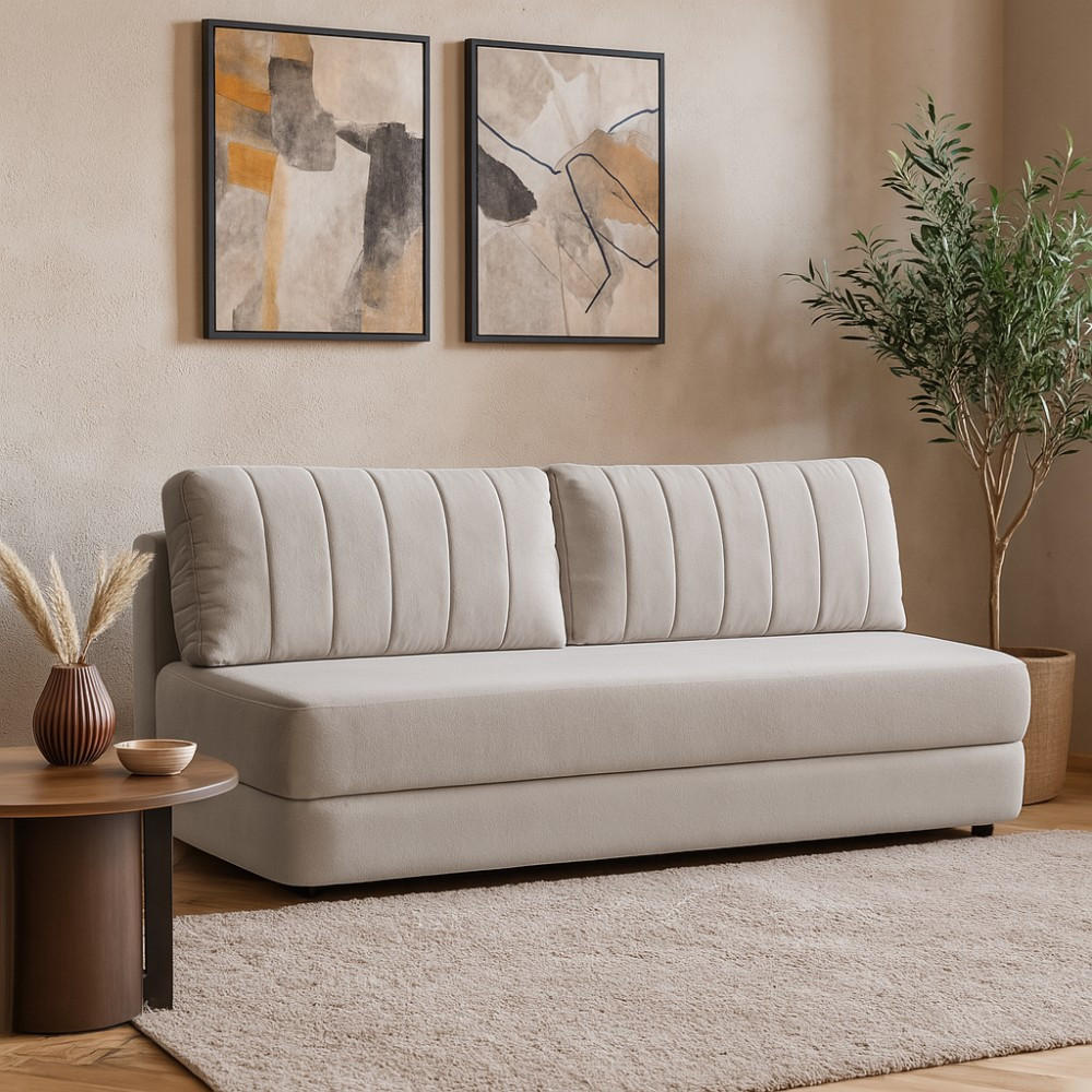 SCHLAFSOFA 3-Sitzer Orin mit Schlaffunktion, Beige - Beige/Schwarz, Textil (211/93/103cm) - Beautysofa