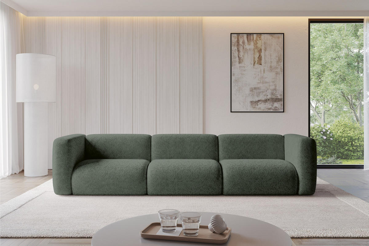 MODULÁRNÍ pohovka MIRA-S2, 3místná, 319 × 89 × 70 cm, zelená, velur - černá/zelená barva, kompozitní dřevo/textil (319/70/89cm) - ALTDECOR