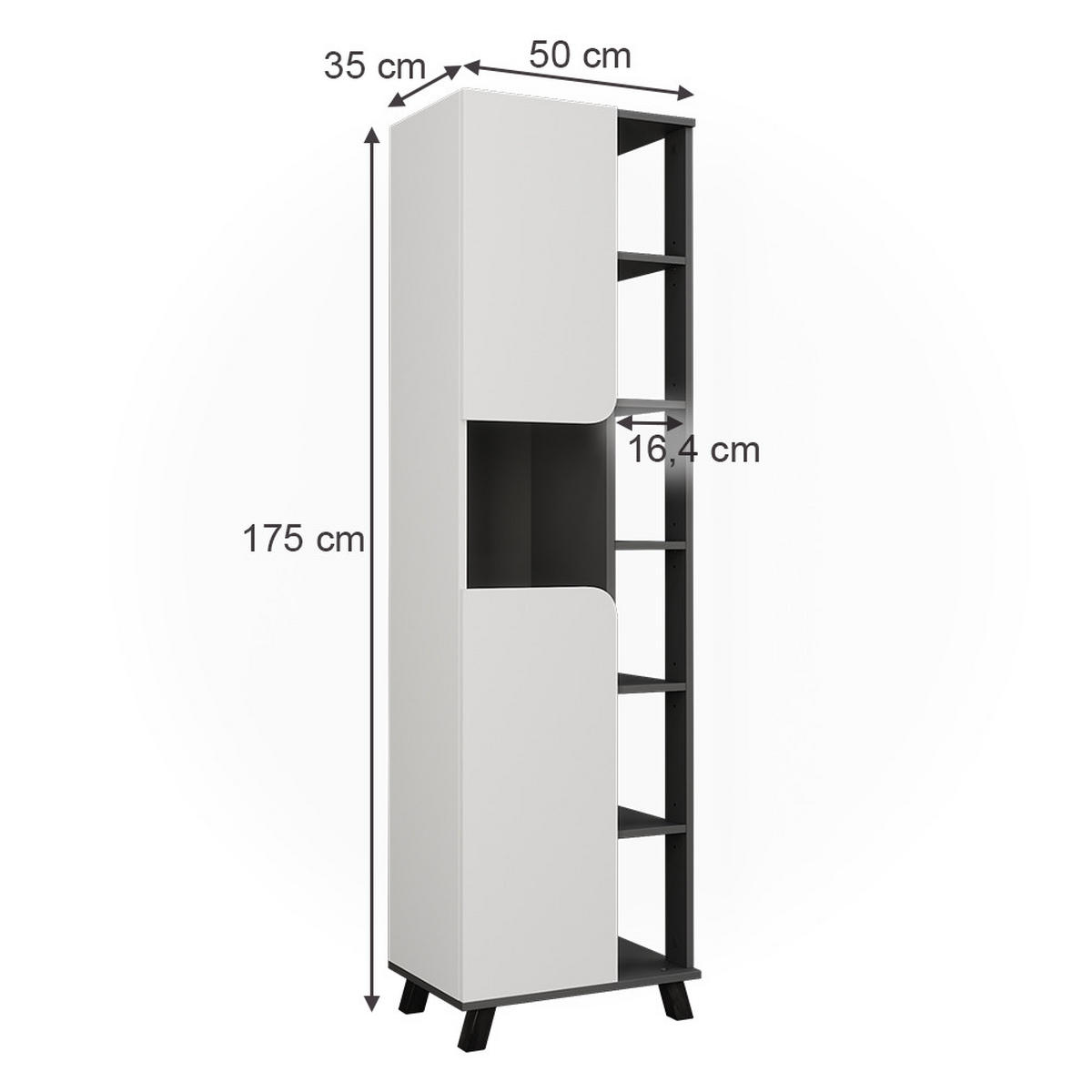 HOCHSCHRANK Karen Anthrazit/Weiß 50 x 175 cm mit 2 Türen - Anthrazit/Weiß, Holzwerkstoff (50/175/35cm) - Vicco
