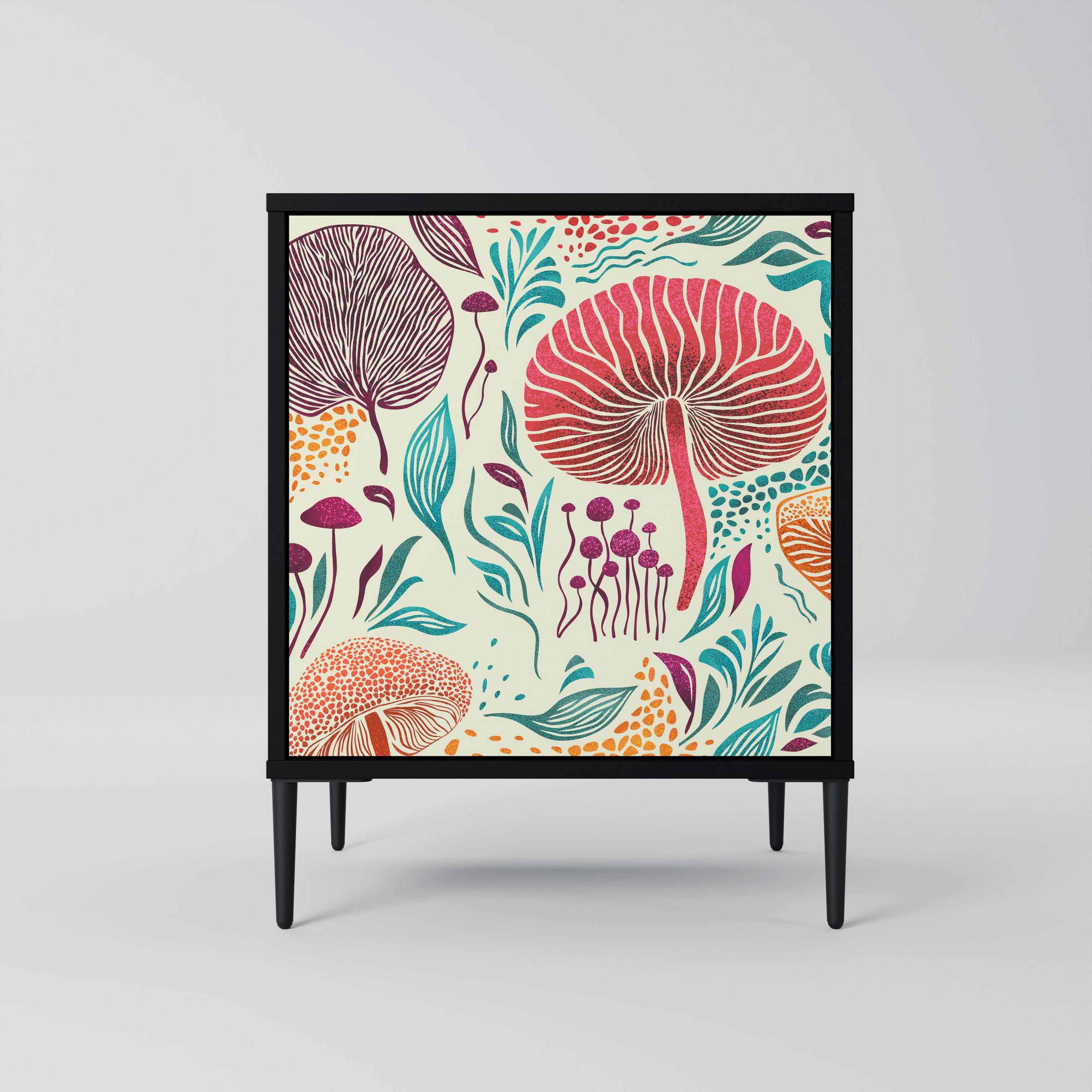 SIDEBOARD FUNGUS FANTASY, Schwarz, 57,5x42x72,5 cm, Schwarze Metallfüße - Multicolor/Schwarz, Holzwerkstoff/Metall (57.5/72.5/42cm) - SpaceRebels