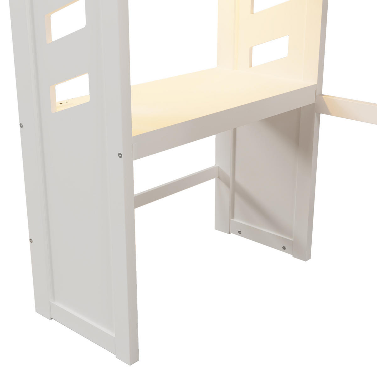 HOCHBETT aus Kiefernholz 90x200 cm Weiß mit Schreibtisch, LED-Beleuchtung, USB und Typ-C - Weiß, Holzwerkstoff (90/190cm) - IVMEU
