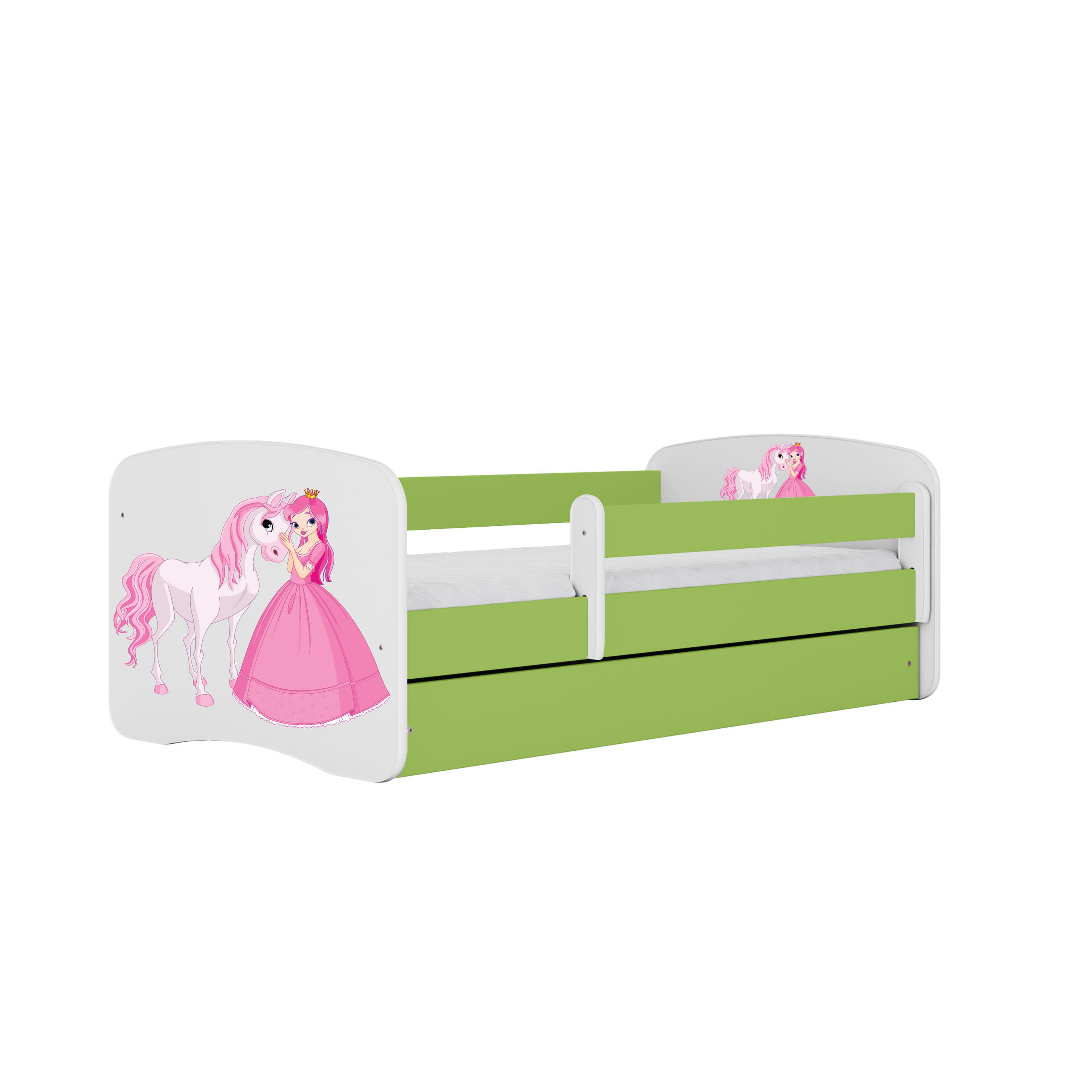 KINDERBETT Prinzessin Pferd mit Schublade 140/70 80/61/144 - Grün, Holzwerkstoff (70/140cm) - RAUMHIRSCH FURNITURE