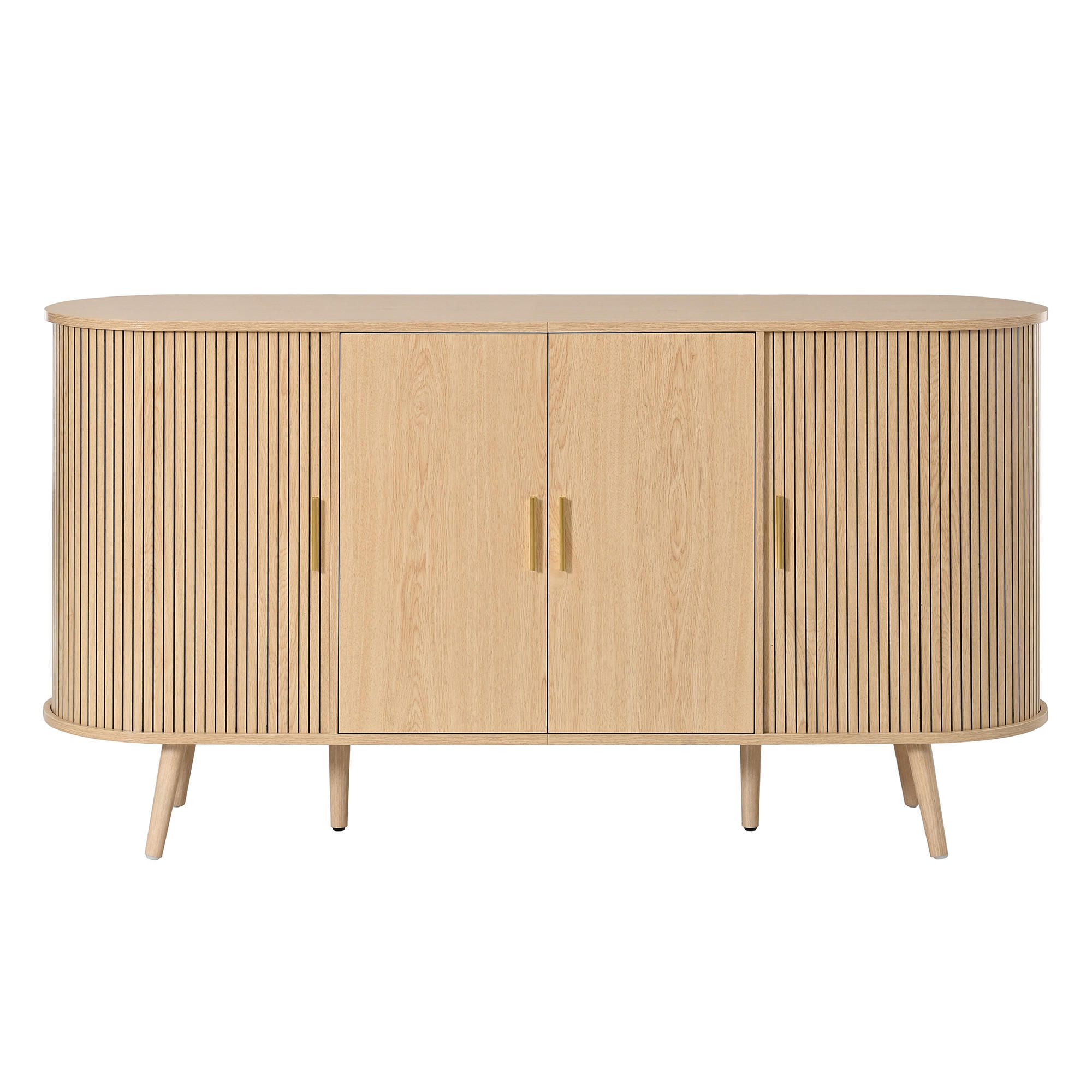 SIDEBOARD Schiebetüren Rillenoptik Metallgriffe Gebogenes Design - Naturfarben, Holzwerkstoff (150/79/40cm) - FLIEKS