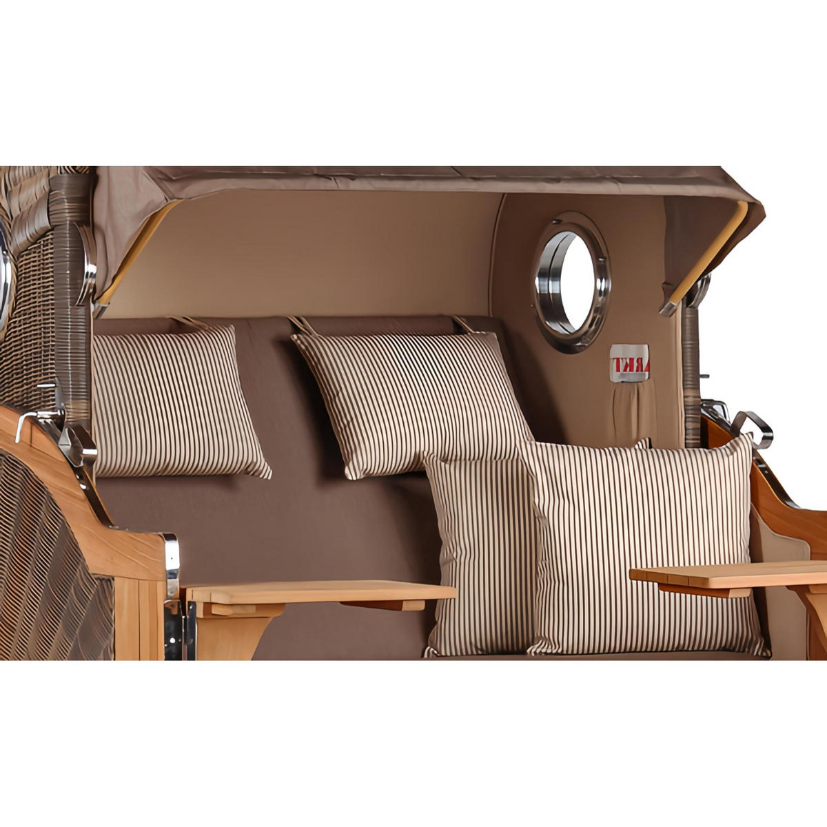 STRANDKORB Düne Grande Bullauge Teak PE Grey Dessin 534 - Taupe/Braun, Metall (142/170/95cm) - Mr. Deko