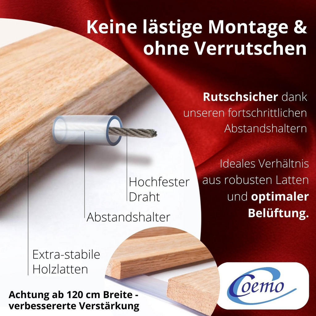 Thumbnail - Coemo Rollrost, Natur, Holz, 1-Zonen, 70x200 cm, CE, Made in Germany, Schlafzimmer, Lattenroste, Rollroste