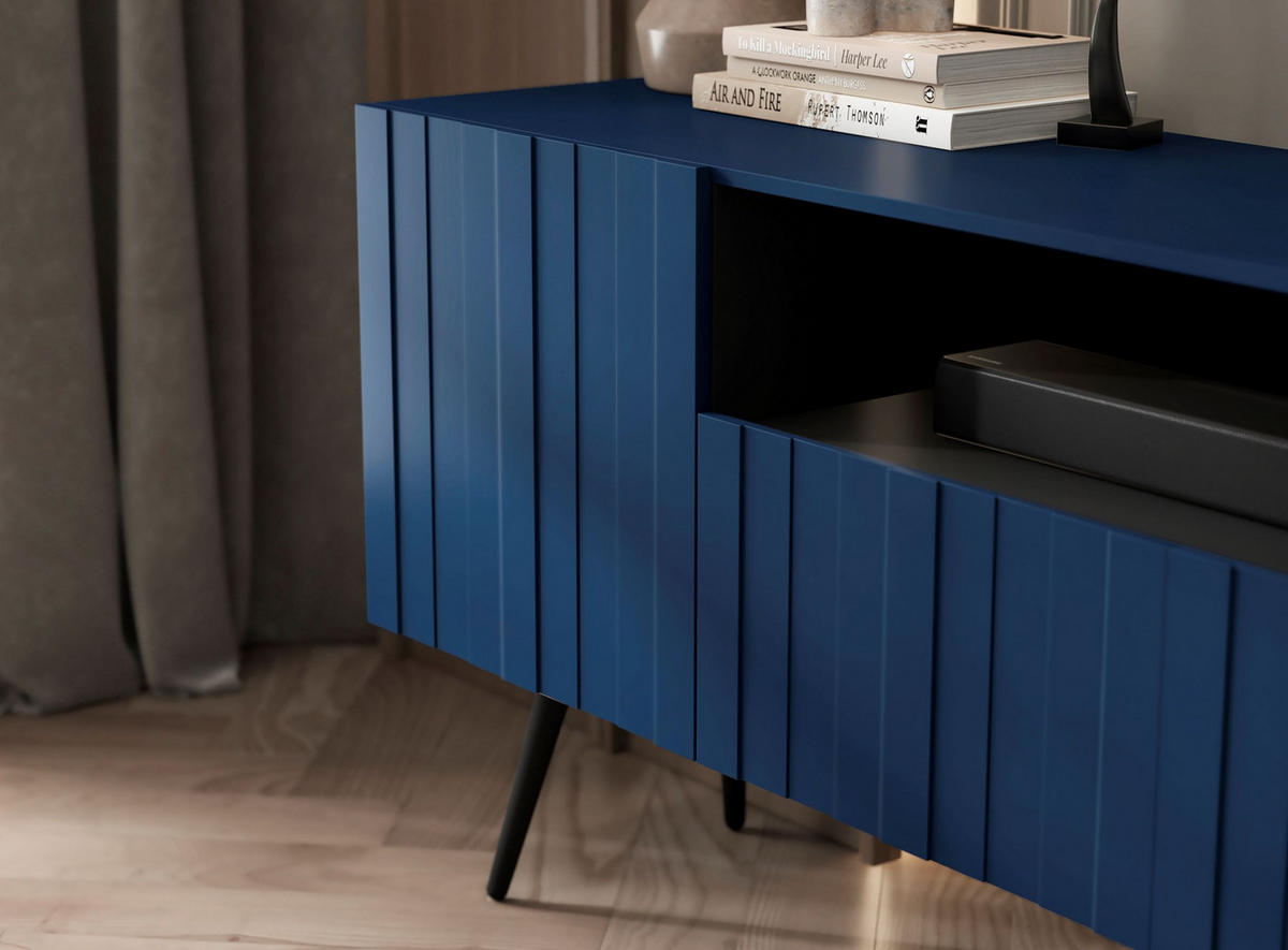 TV-LOWBOARD 2er-Set Elpis2 Marineblau mit schwarzen Metallbeinen150 cm - Blau/Schwarz, Holzwerkstoff (300/60.5/36.5cm) - Meble Lindner