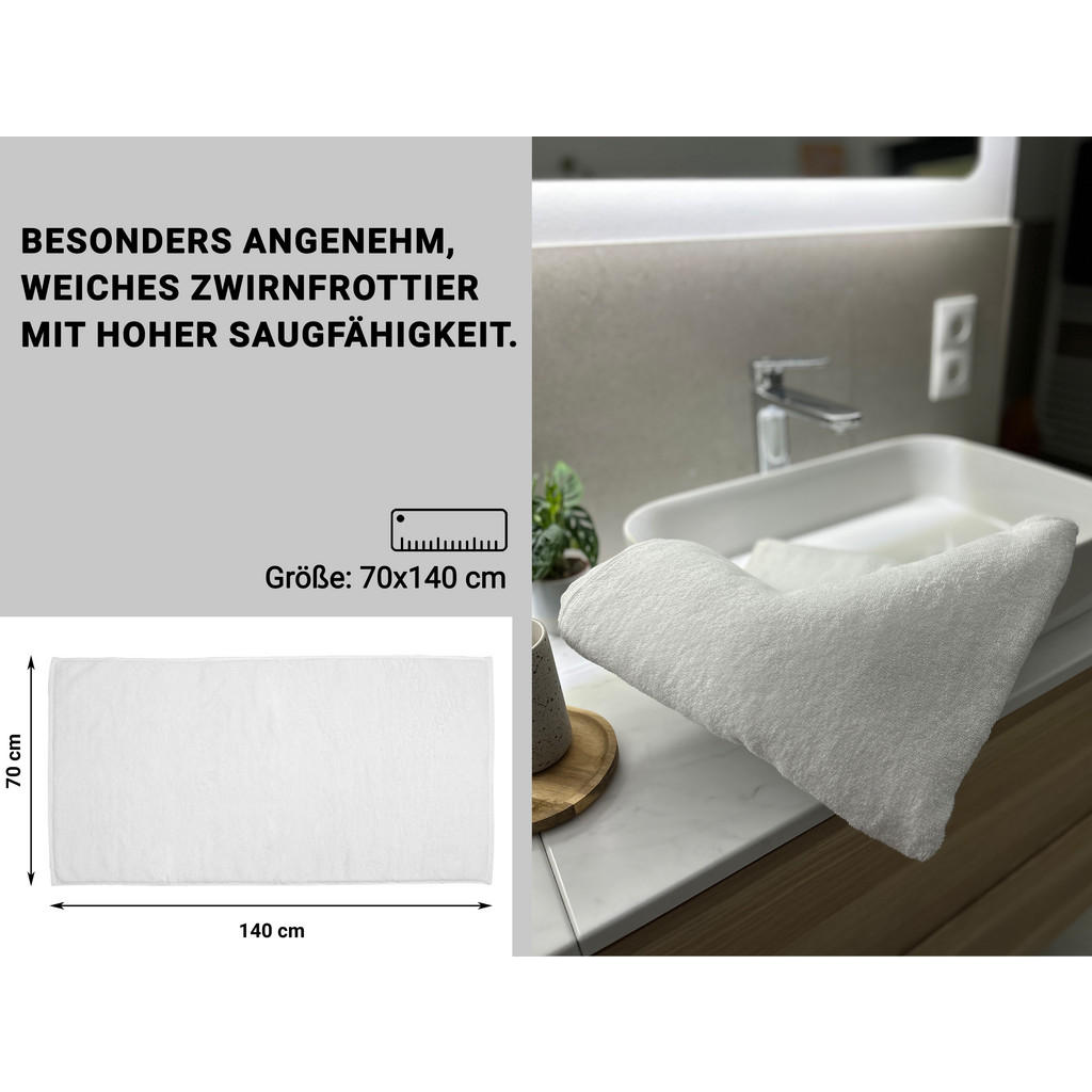 Thumbnail - Zollner Duschtücher,, Weiß, Textil, 70x140 cm, Oeko-Tex® Standard 100, Badtextilien, Duschtücher
