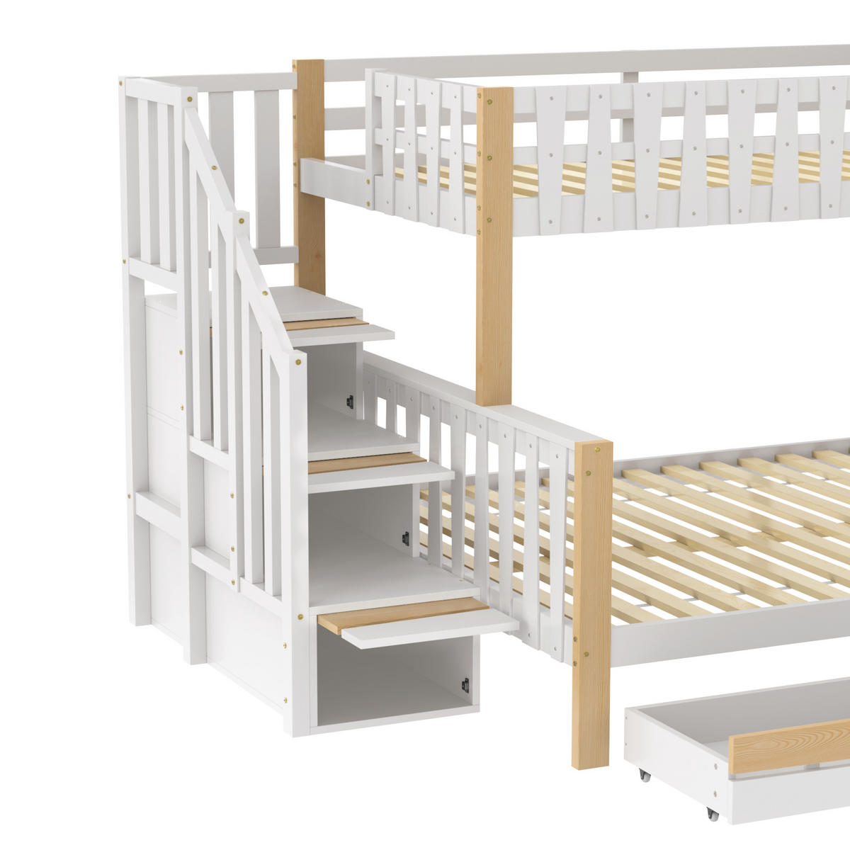 ETAGENBETT Weiß, Natur - Ahornfarben/Weiß, Holz - Raumix