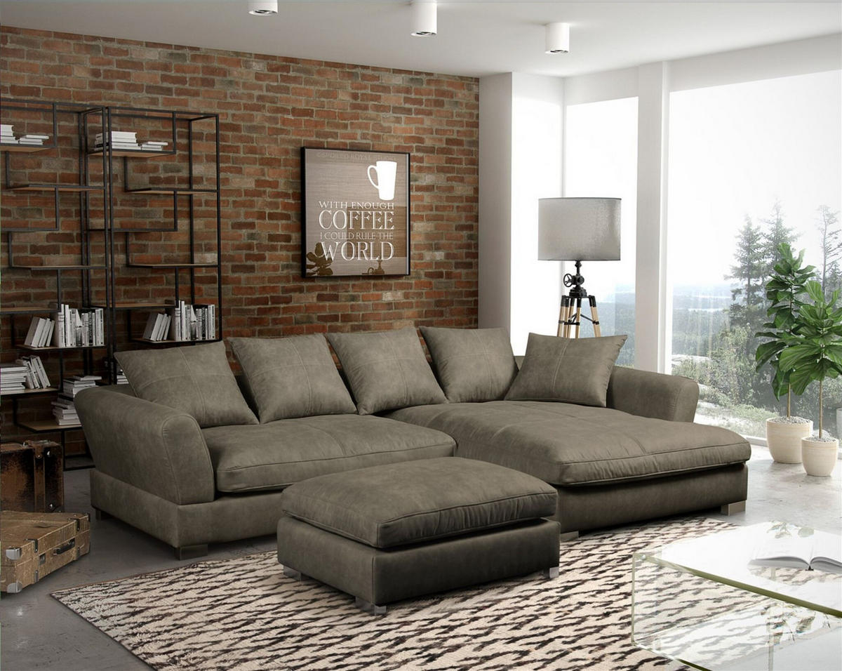 ECKSOFA Tizian Inkl. Hocker - Hellbraun, Holzwerkstoff/Textil (290/182cm) - Fun Möbel