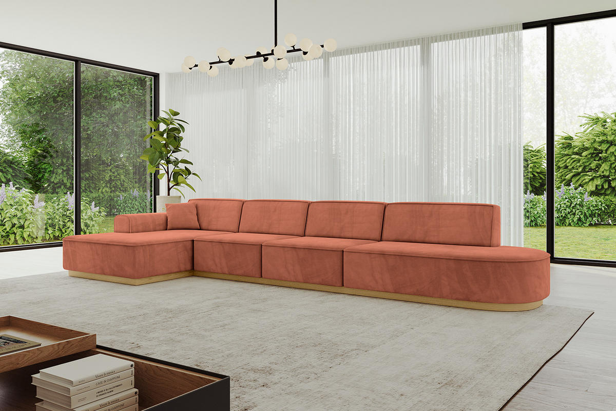 ECKSOFA Ottomane Links IREA-L3-v2 - 403x165x81 cm Apricot - Koralle, Holzwerkstoff/Textil (403/165cm) - ALTDECOR