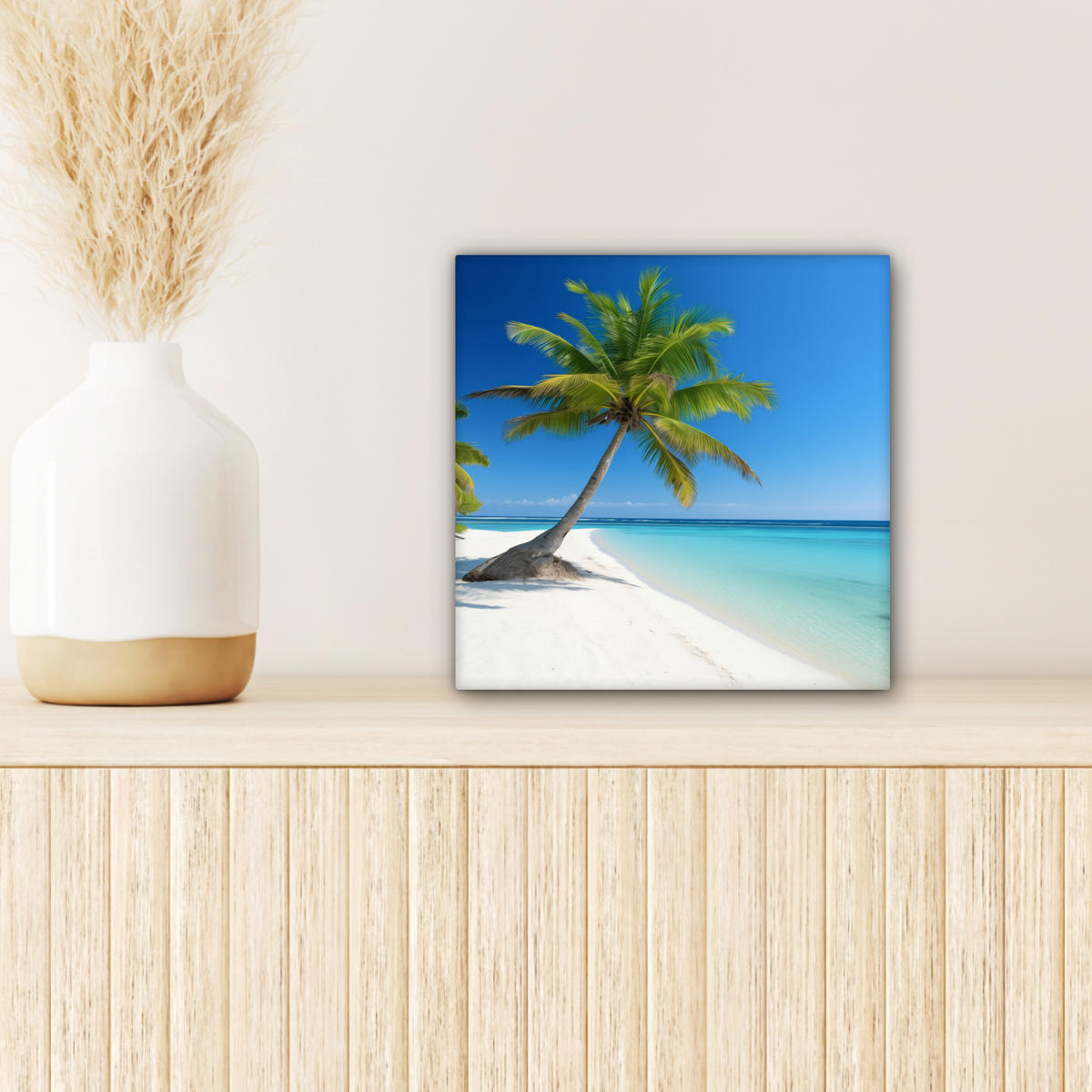 LEINWANDBILD Strand - Palme - Tropisch - Meer 20x20 cm - Grün, Textil (20/20cm) - MuchoWow