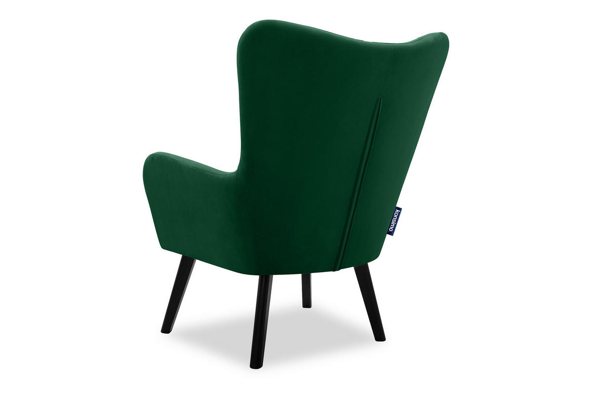 OHRENSESSEL GADI Velourstoff, Dunkelgrün - Dunkelgrün/Schwarz, Holz/Textil (76/100/78cm) - KONSIMO®