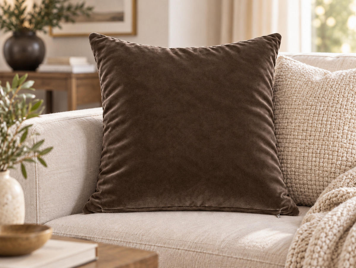 KISSENBEZUG 2er Set Braun 50x50 Samt weich - Braun, Textil (50/50cm) - TiborTex