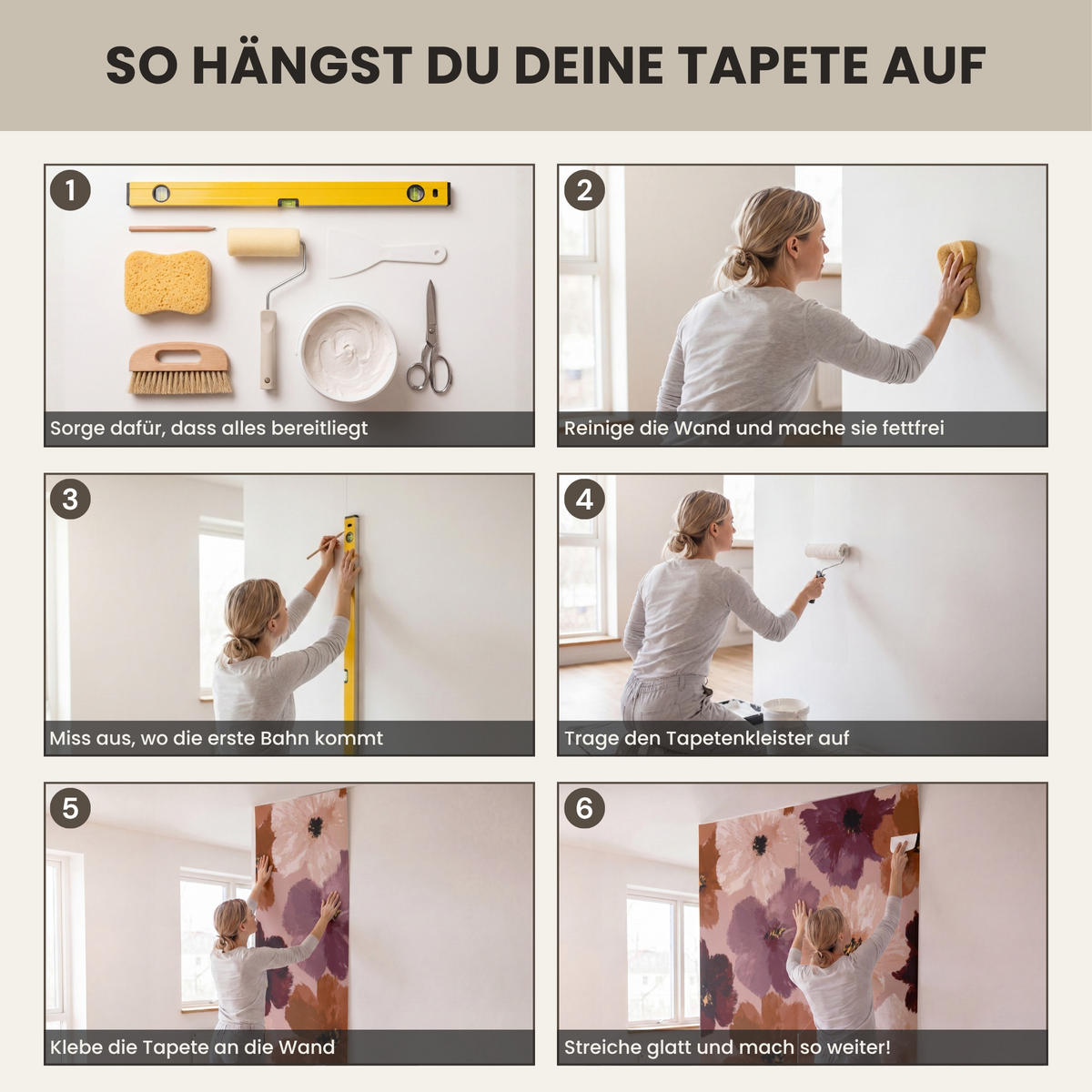 TAPETE - Blumen - Abstrakt - Erdtöne - 400x300 cm - Multicolor, Papier (400/300cm) - OnlyWow