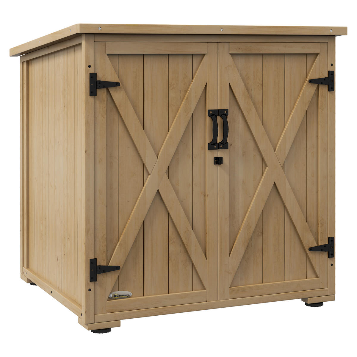 GARTENSCHRANK, Wetterfester Geräteschuppen, Doppeltür, für Garten Balkon, Holz, Natur - Fichtefarben, Holz (88/90/77.5cm) - Outsunny