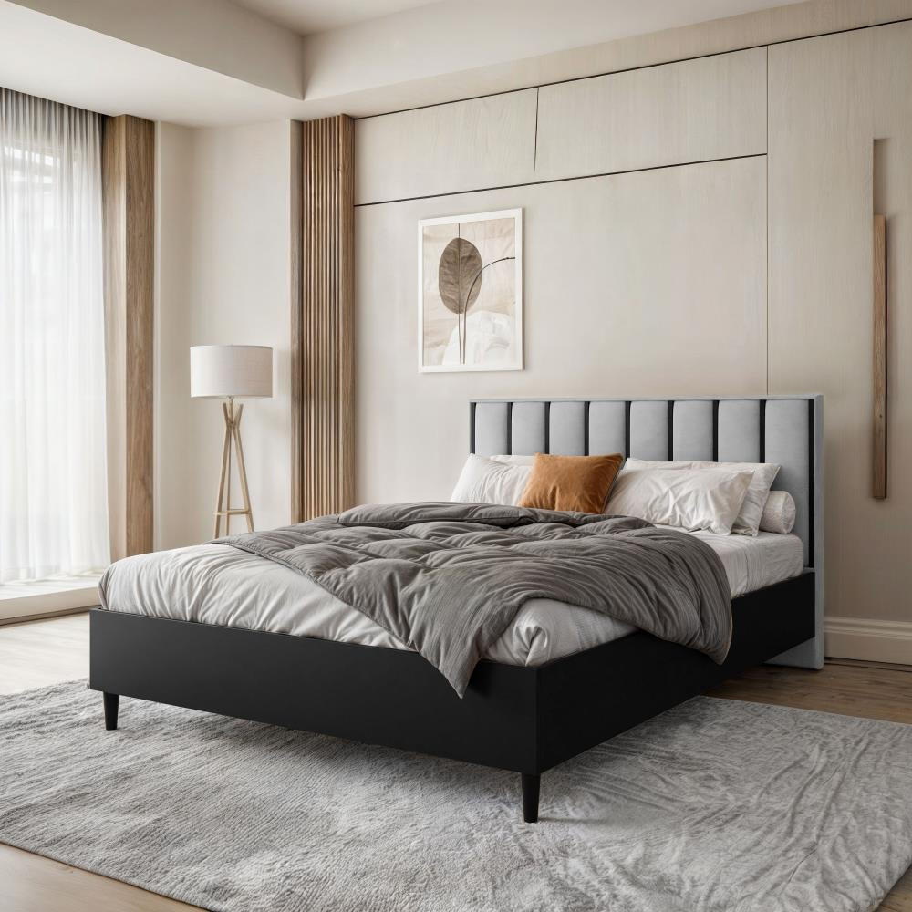 POLSTERBETT Stella 166/211/108 schwarz/grau - Schwarz/Grau, Holzwerkstoff/Textil (160/200cm) - Beautysofa