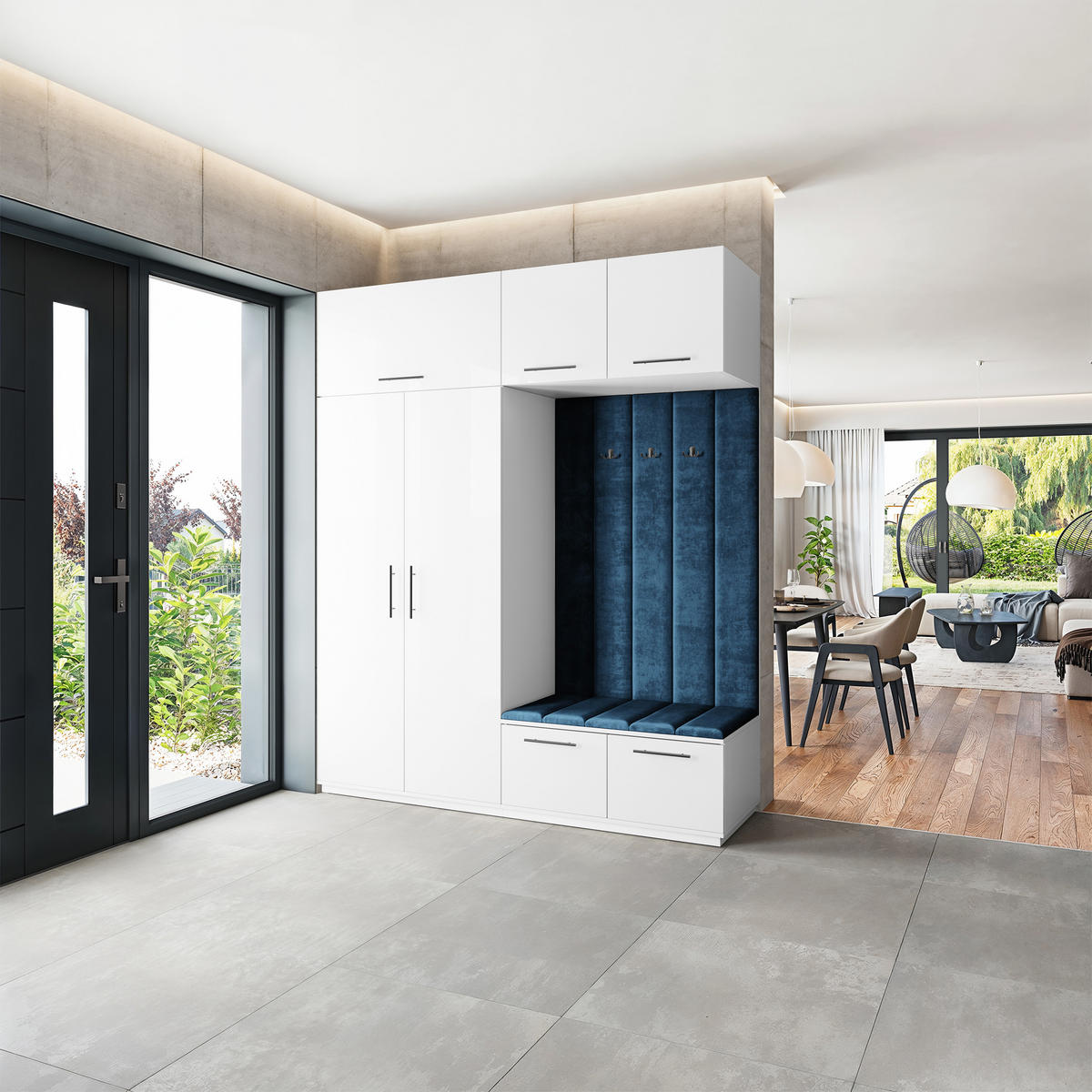 GARDEROBENSCHRANK REMA 200/240/60 cm Modern Garderobe-Set Weiß - Blau/Weiß, Holzwerkstoff (200/240/60cm) - MASSENO