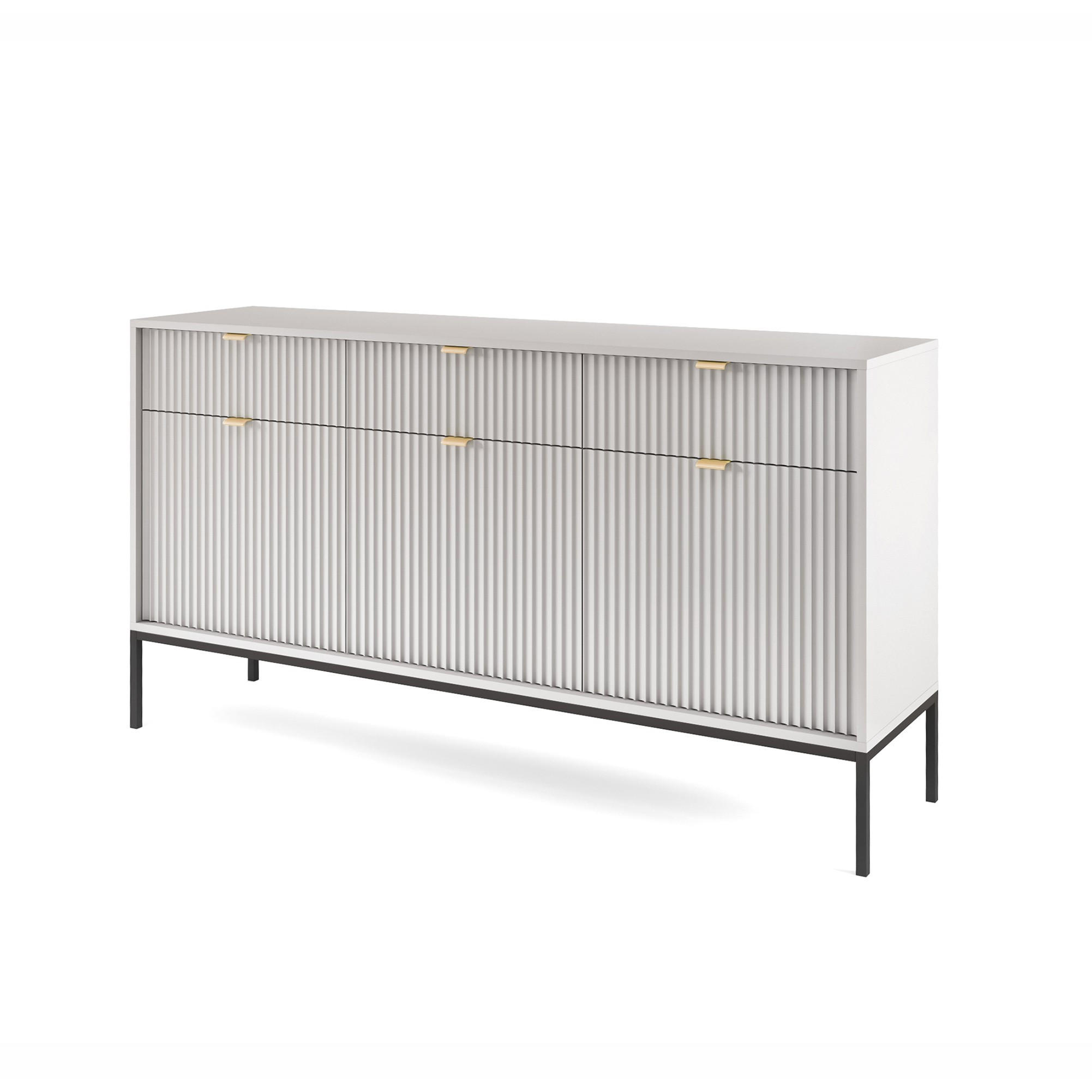 KOMMODE Nova Grau, Schwarze Beine, Dreitürig - Schwarz/Grau, Holzwerkstoff/Metall (154/83/39cm) - Bettso