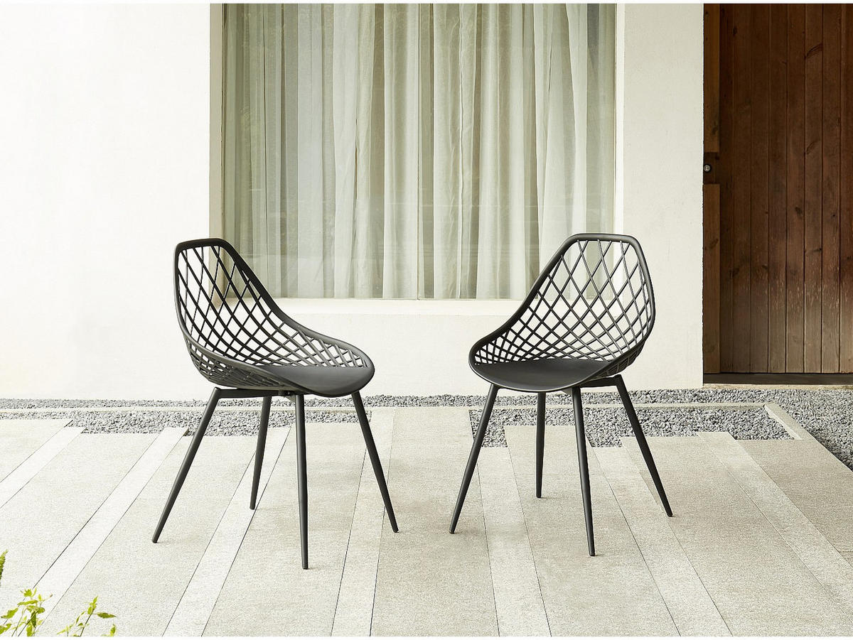 GARTENSTUHL - 54.5cm x 49cm - Polypropylen - schwarz - MALAGA - Schwarz, Metall (54.5/84/49cm) - Vente-Unique