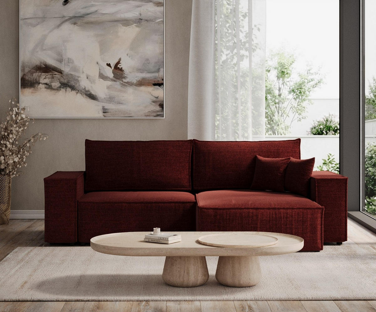 ROHOVÁ SEDAČKA CAVO, textil, Červená - černá/červená, dřevo/kompozitní dřevo (255/148cm) - AltaBeds