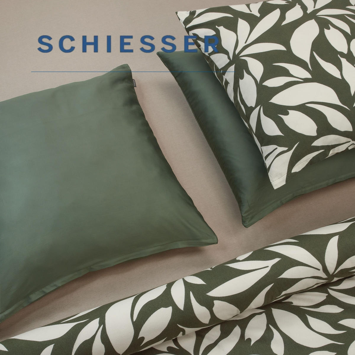 BETTWÄSCHESET Leaf - Feinbiber - 2-teilig - 135 x 200 cm - Grün - Grün, Textil (135/200cm) - SCHIESSER
