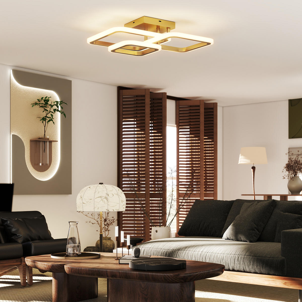 DECKENLEUCHTE LED 40W 4300LM 3500K/4500K/6000K Deckenlampe Wohnzimmerlampe - Goldfarben, Metall (48/46/13cm) - HOMCOM