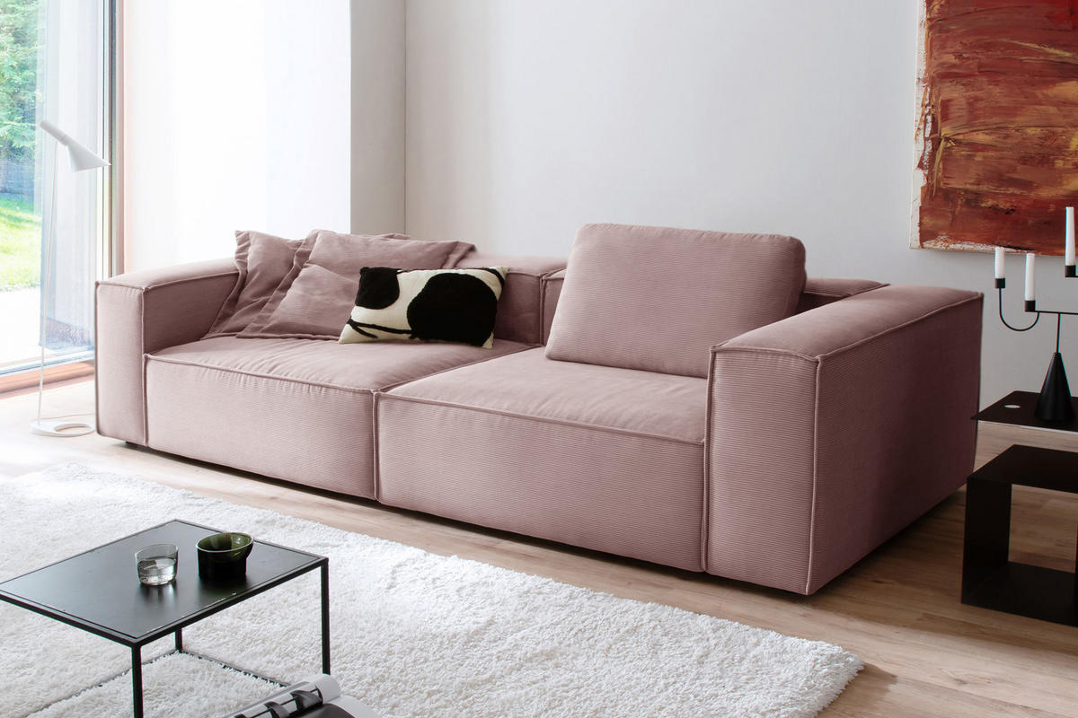 SOFA CARMO Pink Cord - Pink/Schwarz, Kunststoff/Textil (306/68/118cm) - KAWOLA
