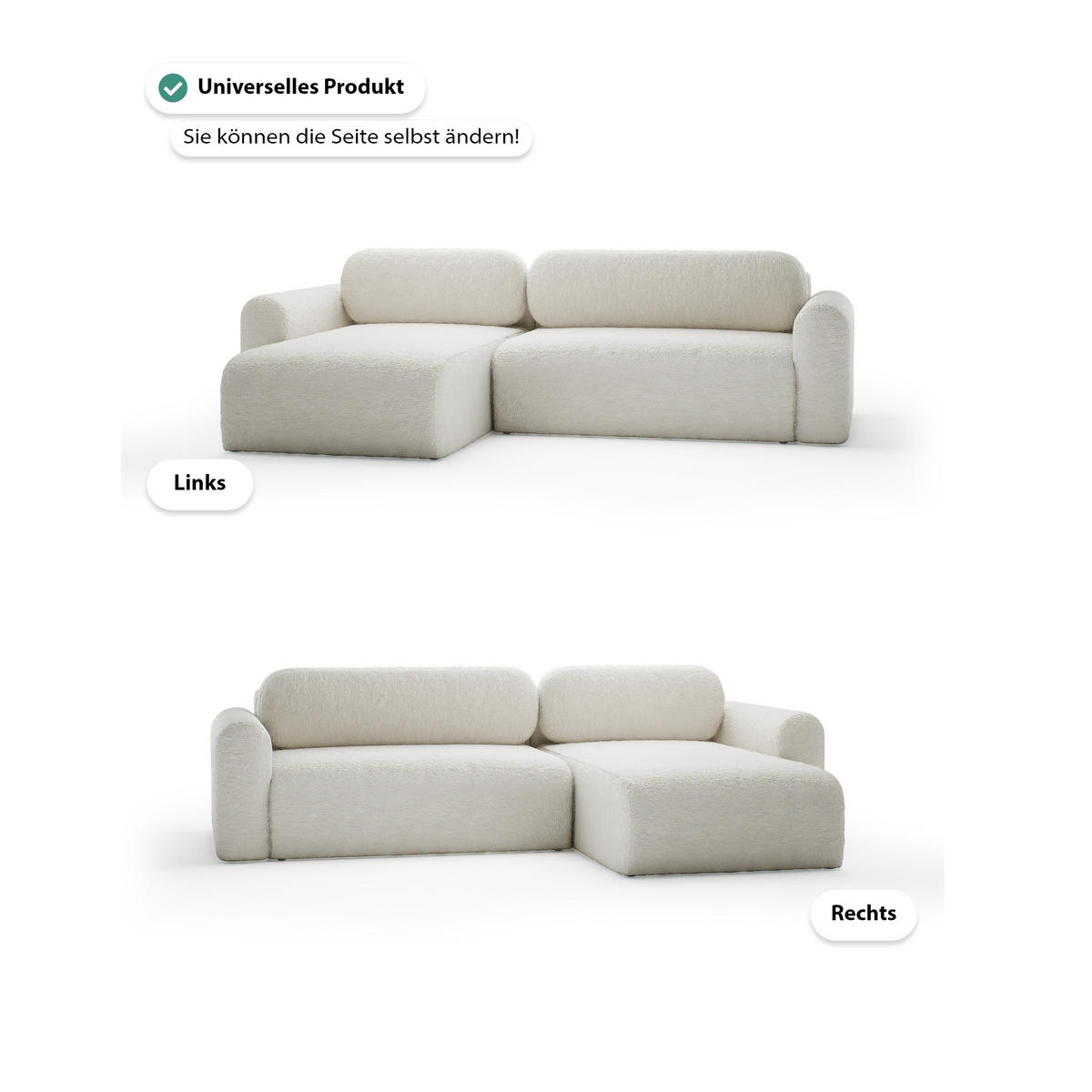 ECKSOFA mit Schlaffunktion Thekla, Creme - Creme, Textil (286/100cm) - Fedve