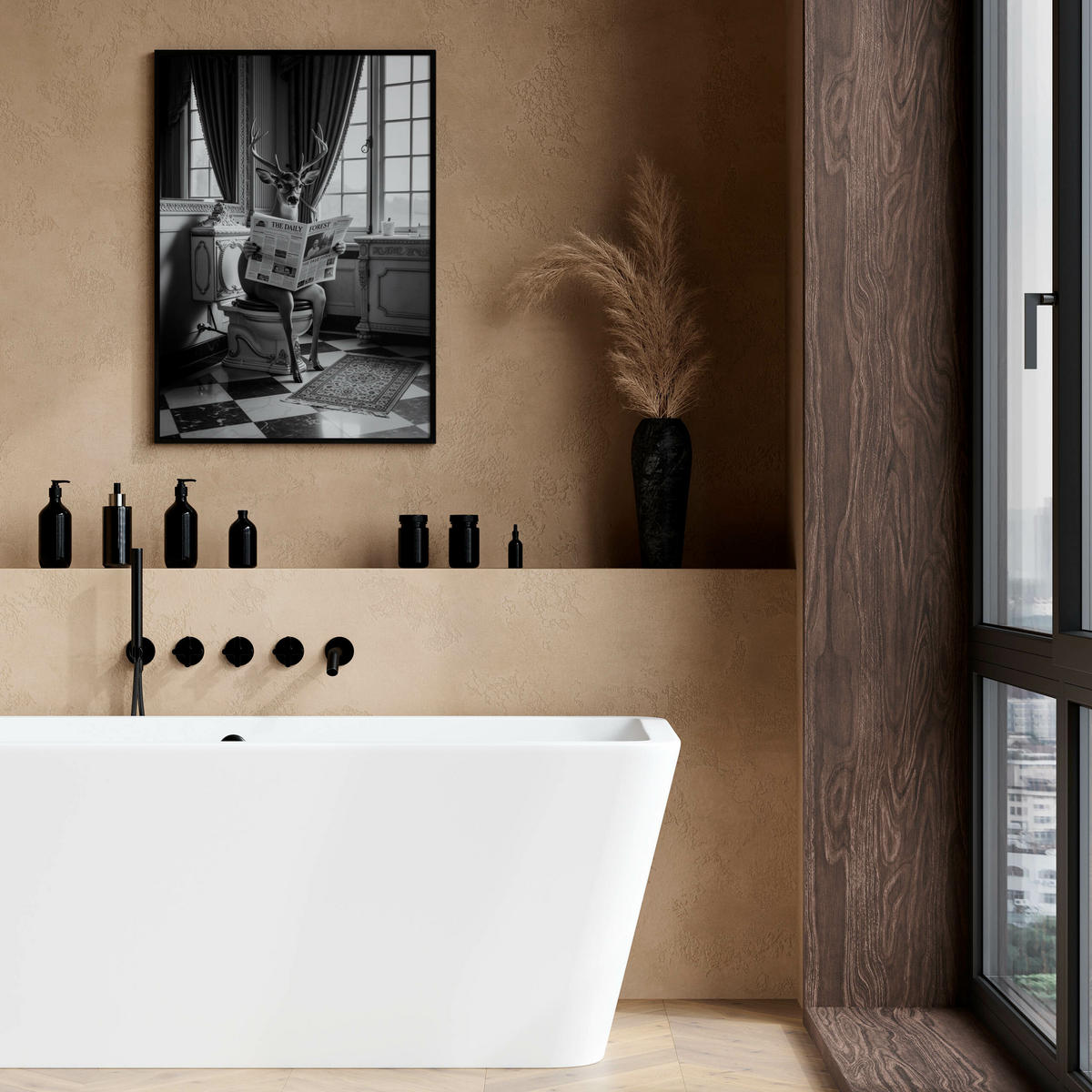 POSTER für Badezimmer WC HIRSCH in der Toilette Schwarz-Weiß Abstraktion 30x40cm - Schwarz/Weiß, Papier (30/40/1cm) - Muralo