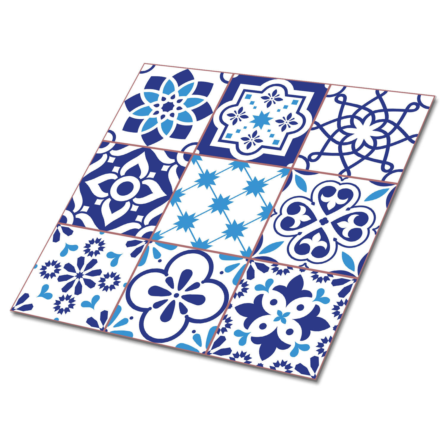 FLIESENAUFKLEBER 9 Stück 30x30 cm selbstklebend Azulejos-Muster - Blau, Textil (30/1.6/30cm) - TULUP