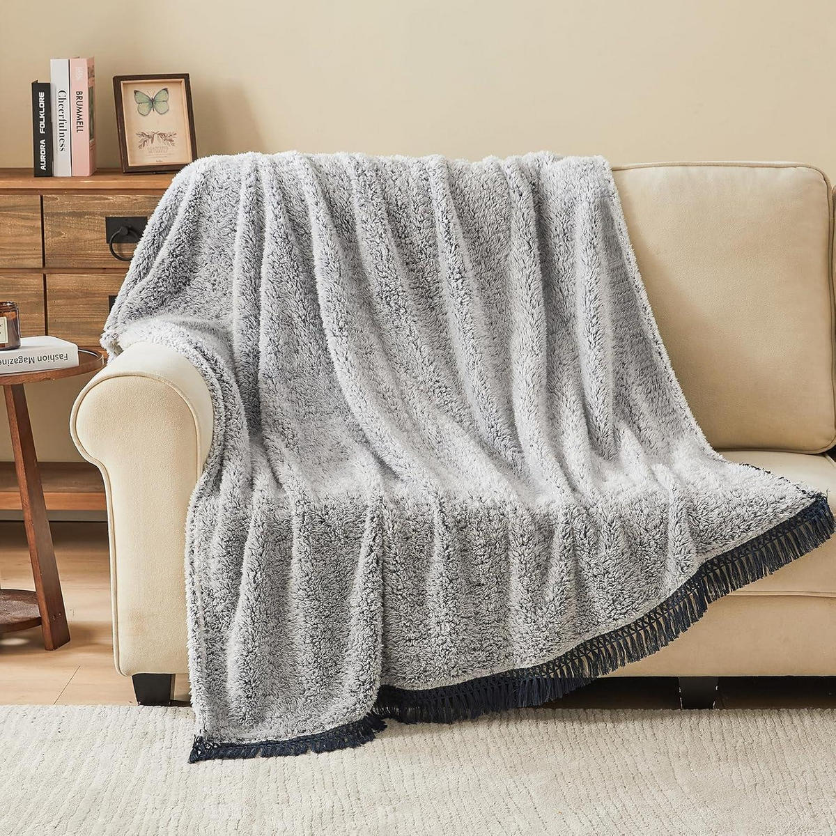 KUSCHELDECKE mit Quasten 127 x 177 cm - Grau, Textil (127/152cm)