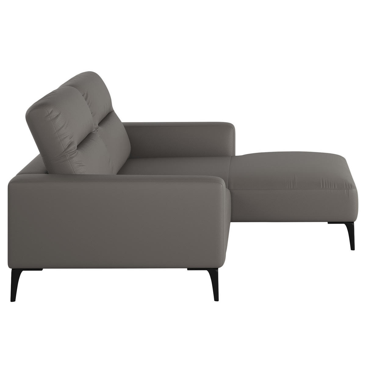 1,5-SITZER ECKSOFA mit Longchair - Schwarz/Grau, Leder/Metall (232/180cm) - home24