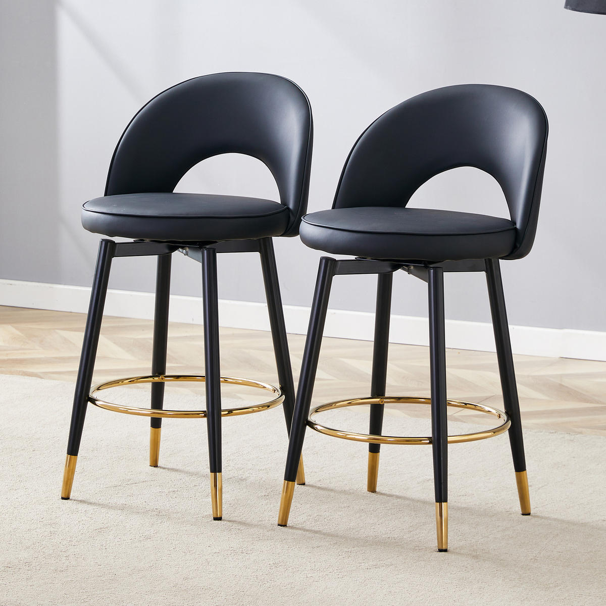 BARHOCKER DE-36543 2er Set mit PU-Bezug und Metallbeinen Schwarz - Schwarz, Metall (44/92/44cm) - ComfortXL