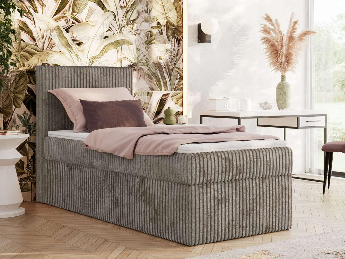 BOXBETT TILIANO 90/200 - Hellbraun Cord - H3 - Visco Topper - Links - Hellbraun, Textil (90/200cm) - MKS