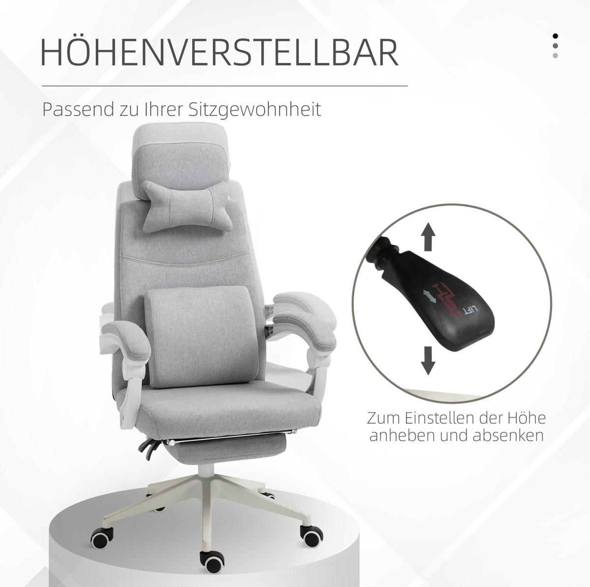 BÜROSTUHL ergonomisch höhenverstellbar Grau mit Fußstütze - Grau, Kunststoff (68/117/62cm) - Meubliv