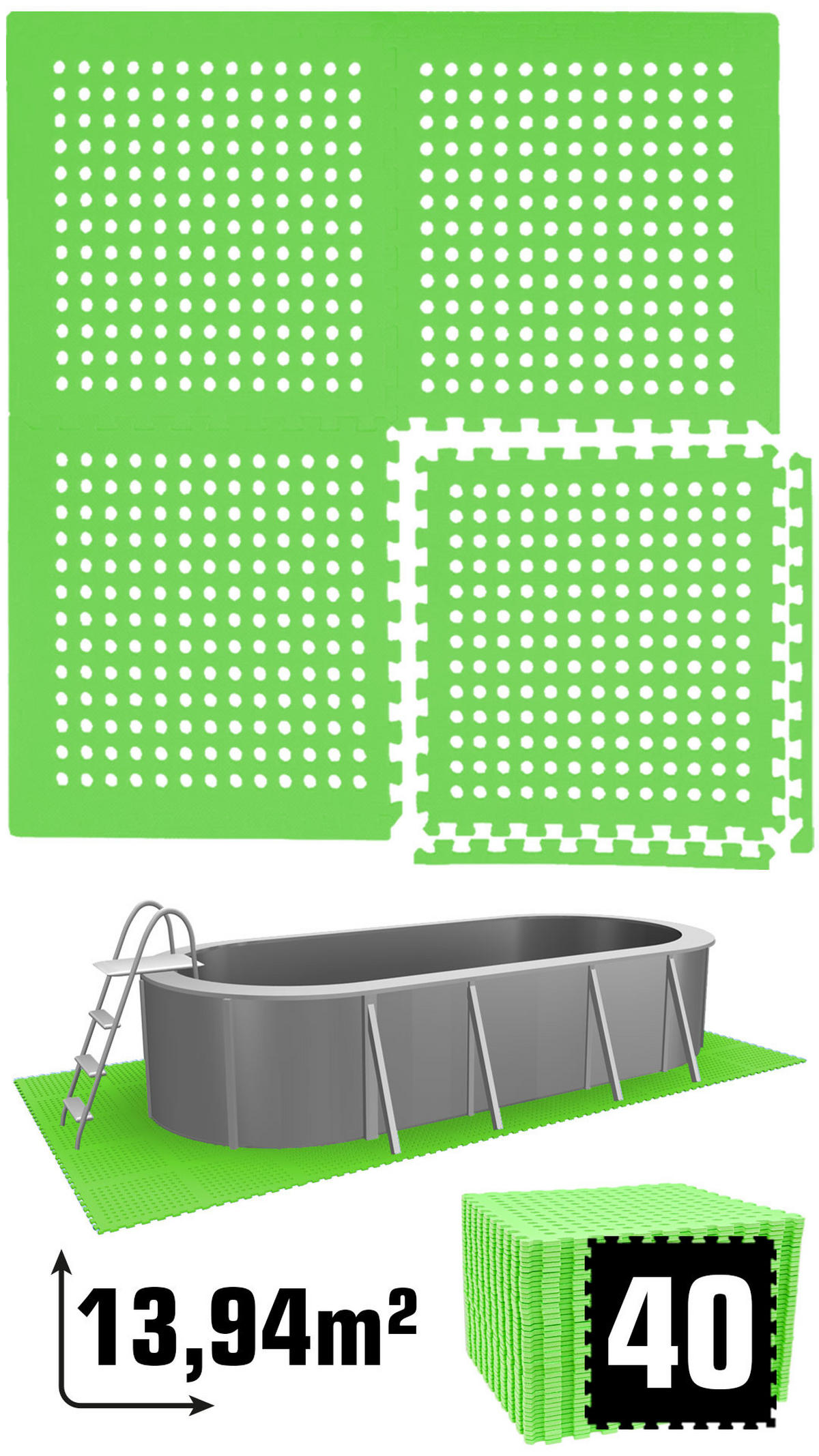 POOLMATTEN 13,9m² 40 EVA Matten 62 cm Grün - Grün, Kunststoff (62/62cm) - eyepower