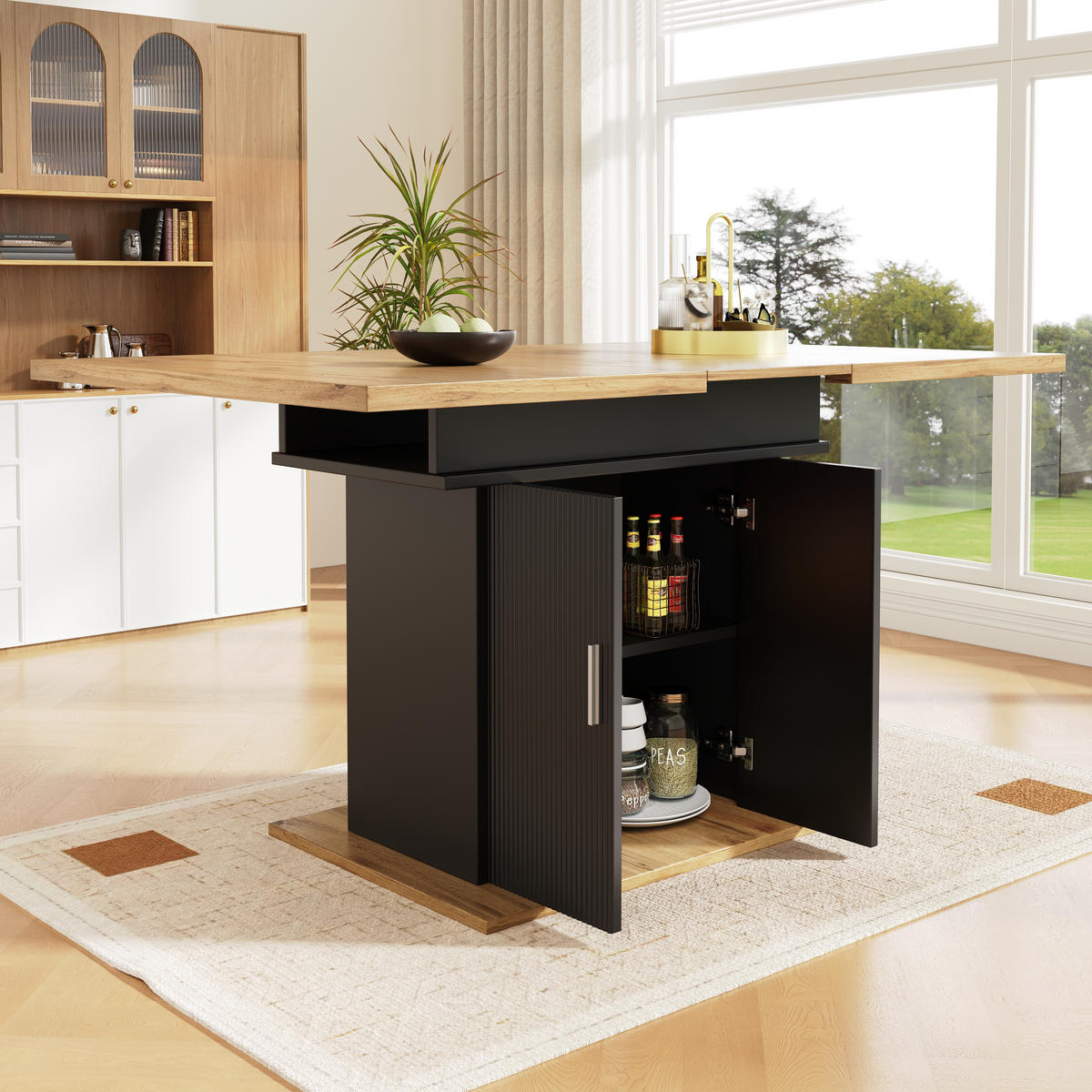 ESSTISCH in Schwarz und Holzoptik 110-140/70/76 cm - Schwarz, Holzwerkstoff (140/70/76cm) - Urban Meuble