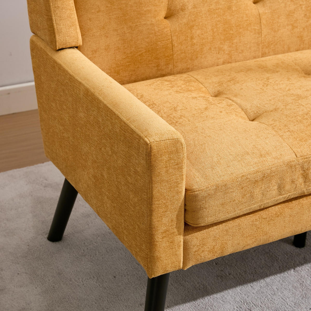 2-SITZER-SOFA Massivholz,dicke Schaumfüllung,Leinenstoff,Gelb - Gelb, Textil (119/88/75cm) - LVHOM