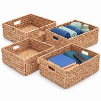 KOŠ Přírodní 4dílné-Set vodní hyacint - světle hnědá, kov/textil (30/34/15cm) - Relaxdays