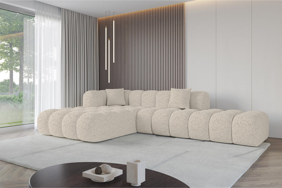 ECKSOFA Ottomane Links OLEA-L2 - 289x176x71 cm Beige - Beige/Schwarz, Holzwerkstoff/Kunststoff (289/176cm)