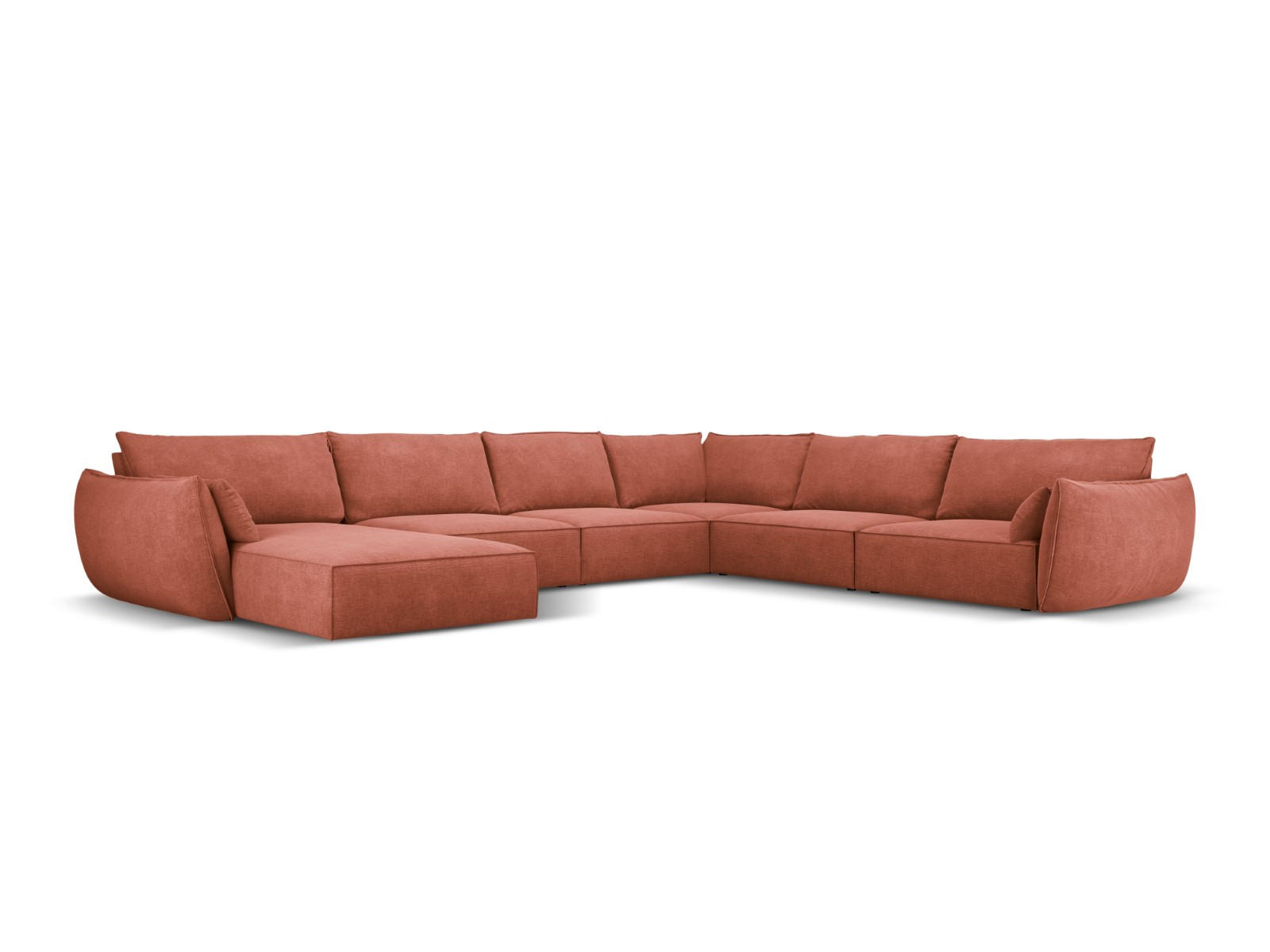 PANORAMASOFA rechts Kaelle aus Chenille-Stoff terrakotta 8 Sitzplätze - Terra cotta, Textil (284/85/384cm) - Micadoni